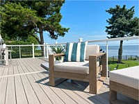 <b>TimberTech Azek Advanced PVC deck boards in the Vintage Collection in the color of Coastline.<br>Deck railing is white Ultralox aluminum railing with horizontal cable rail.</b>