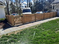 <b>Cedar 48-inch board on board privacy fencing with dog eared pickets and cedar New England post caps. Also includes a 5 foot walk gate to be spaced dog eared pickets with standard hardware.</b>