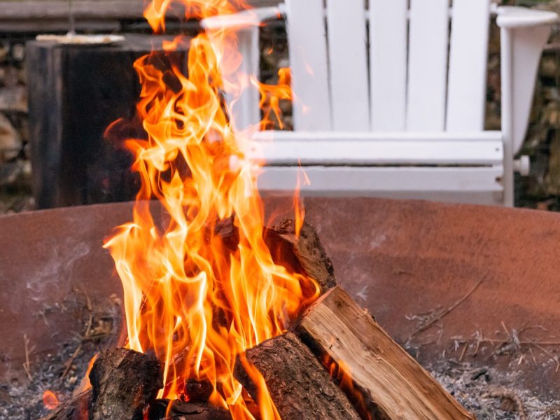 Fire pit on the wooden deck