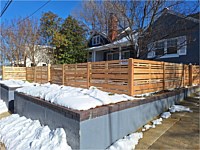 <b>3'h Cedar Horizontal Fence with Dog Eared Post, Mixed 1x6, 1x4, & 1x2 Pickets, Runners with Spacing, Post Pressure Treated, Top Board Cover Height of Post.</b>