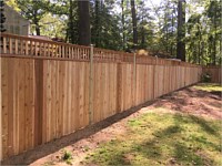 <b>Cedar Vertical Board Fence w 6x6 Pressure-Treated Posts, Cedar Lattice and standard Black Post Caps</b>