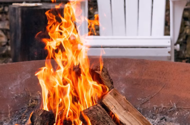 Fire pit on the wooden deck