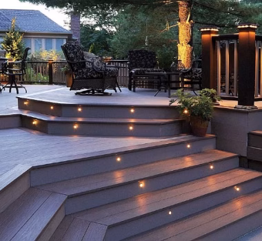 composite deck with lights on the steps
