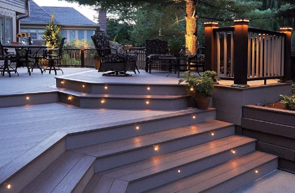 composite deck with lights on the steps