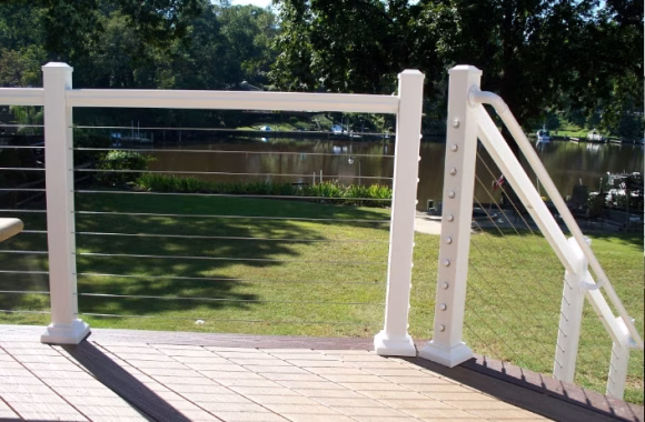 cable railing on the back of a house's deck