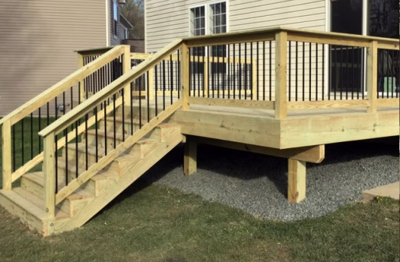 wood railing on the back of a house