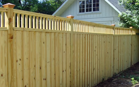 privacy board and batten wood fence closed spindle top