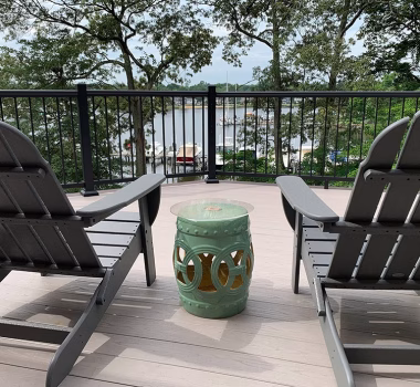 Black Ultralox Aluminum Railing with Black Aluminum Balusters overlooking the South River