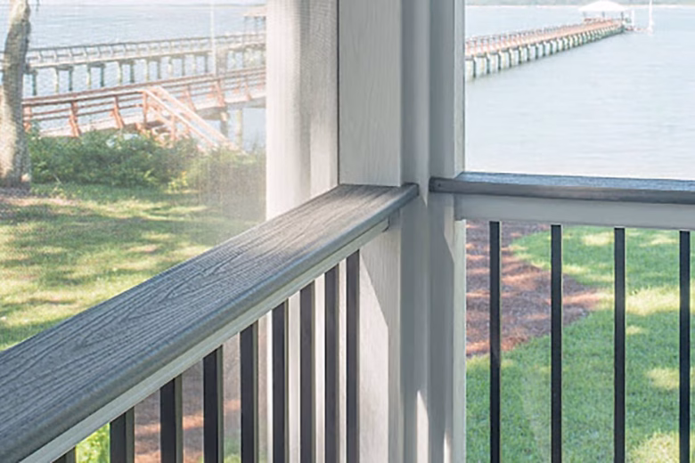 Cocktail rail on screened porch.