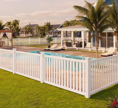 Contemporary Closed Picket 2-Rail White Vinyl Pool Code Fence