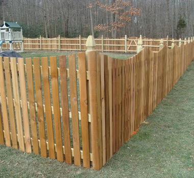 Cedar Spaced Picket Concave Dip Wood Fence with French Gothic Posts