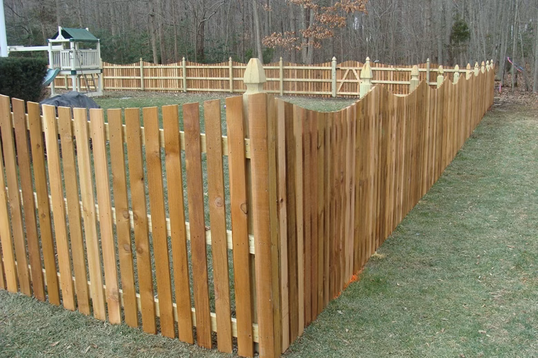 Cedar Spaced Picket Concave Dip Wood Fence with French Gothic Posts