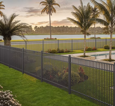 Gray Flat Top Double Picket Aluminum Fence