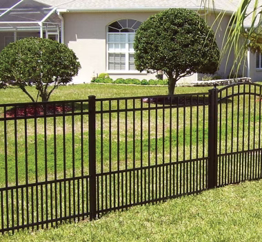 Flat Top Puppy Picket Black Aluminum Fence with Arched Gate