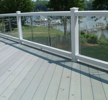 Glass Panel Infills in Composite Railing at Waterfront Home