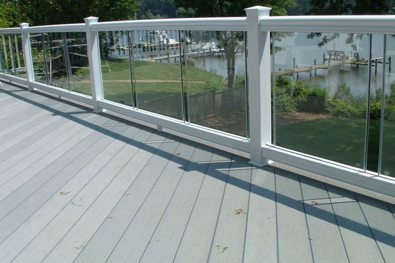 Glass Panel Infills in Composite Railing at Waterfront Home