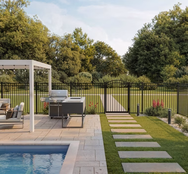 Manchester 3-Rail Pool Code Aluminum Fence With Arched Walk Gate