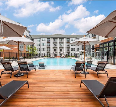 Pool Decking at Either End of the Pool and Aluminum Pool Code Fencing in the Courtyard at the Monarch at Waugh Chapel MD