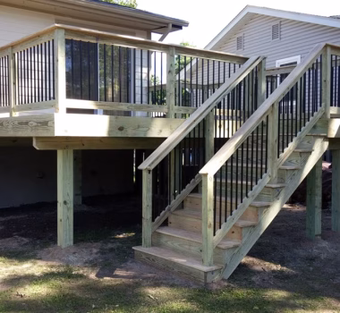 Wood Deck with Wood Railing with Black Aluminum Balusters