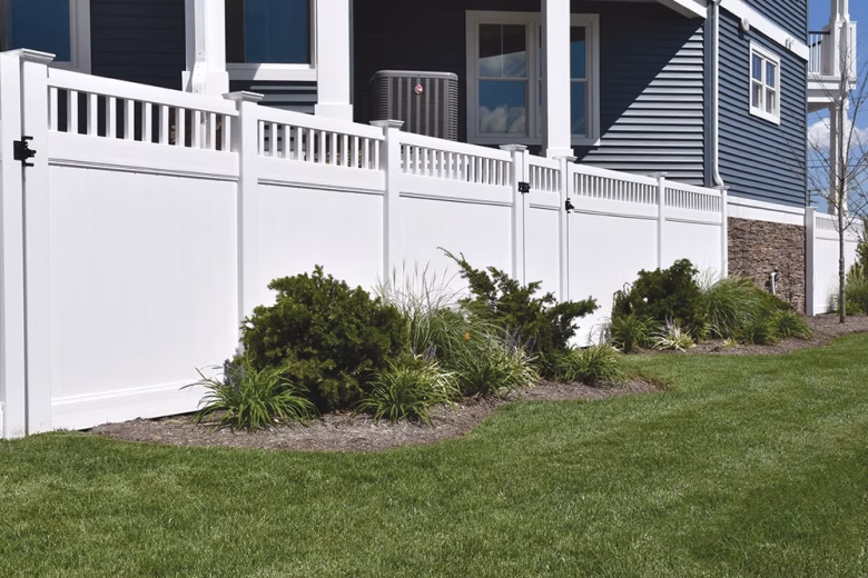 White Vinyl Privacy Fence With Closed Top Spindles