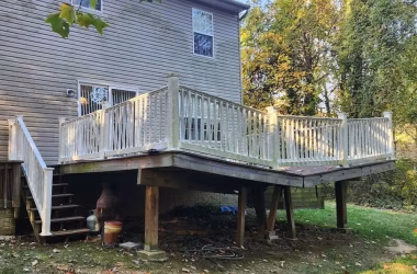 broken wooden deck collapsing in the middle