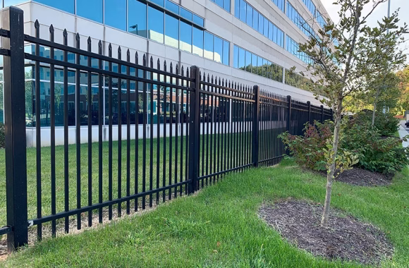 commercial aluminum fence outside an office building