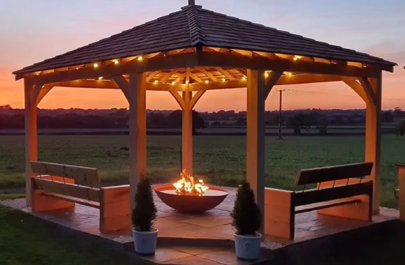 commercial pavilion at sunset