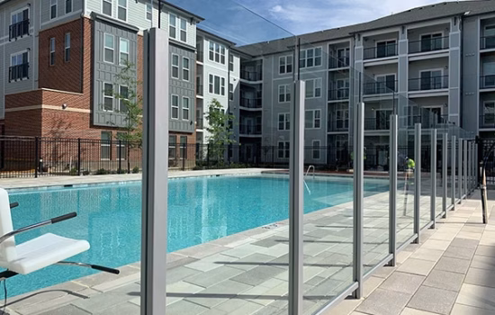 glass fence around pool