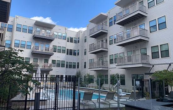 apartment complex with railings