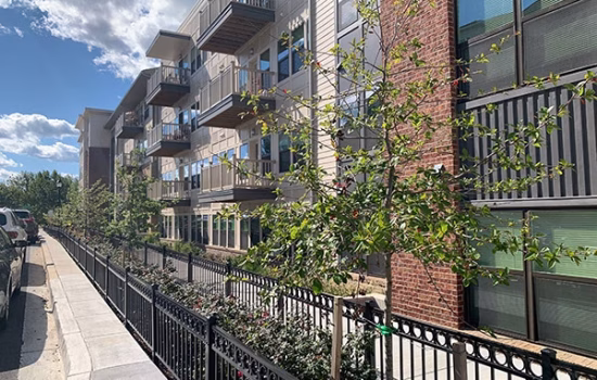 commercial fence outside building