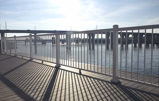 a deck and railing waterfront property