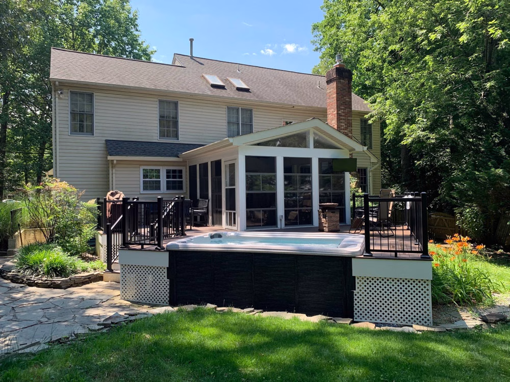 TimberTech decking in the beautiful Rustic Elm color with steps and porch
