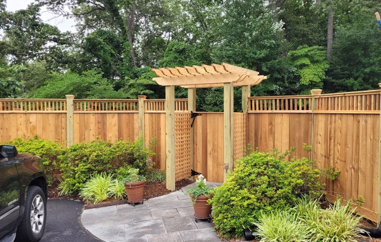 cedar wood fence with pergola