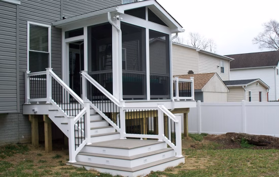 screened porch and deck going out to the yard