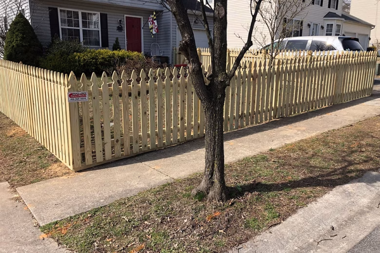 Pressure Treated Wood French Gothic Spaced Picket Fence