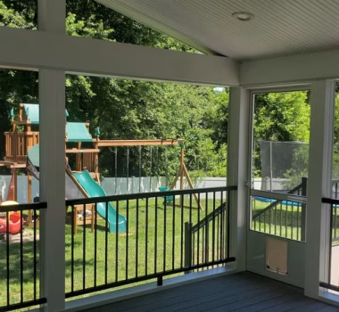 inside of the screen porch looking out