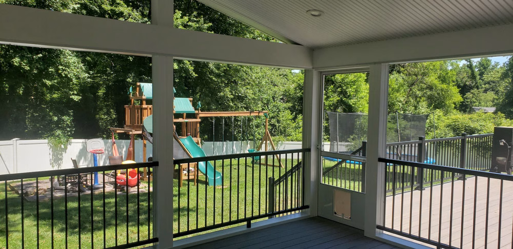 inside of the screen porch looking out