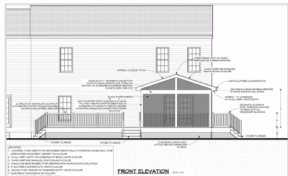 plans for the screened porch and deck in blueprint form