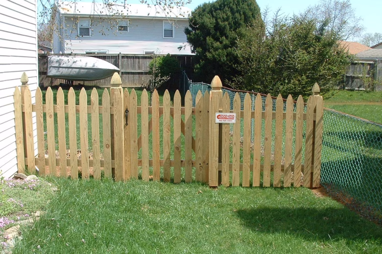 pressure treated wood gothic spaced picket fence gate french gothic posts