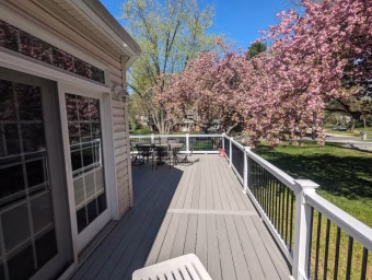 gray Timbertech deck detail with railing