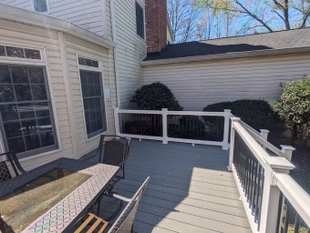 gray Timbertech deck detail with railing