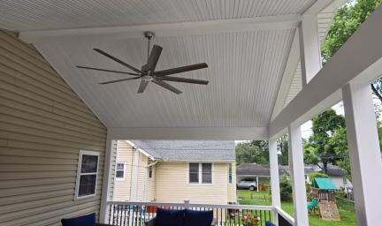 screened porch with outdoor ceiling fan