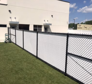 Chain Link Fence with White Slats at Dog Kennel
